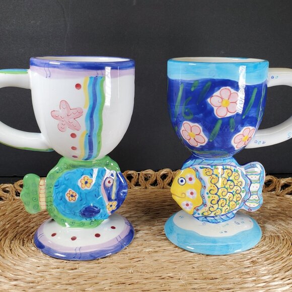 Tropical Fish Hand Painted Tall Tumbler Mug Set | Bella Casa by Ganz Coastal - Picture 7 of 9